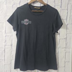 Harley-Davidson Womens Black Cotton Graphic‎ Tee Eagle American Flag Logo Large